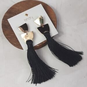 Landry Gold & Black Tassel Dangle Earrings